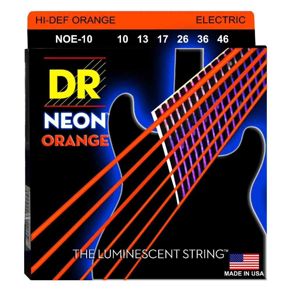 dr electric guitar strings dr strings noe-10 electric guitar strings, medium - neon hidef orange