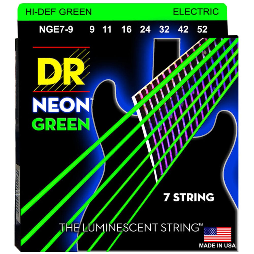 dr electric guitar strings light - 9-52 dr strings nge7 neon green coated 7 string electric guitar string set #size_light---9-52