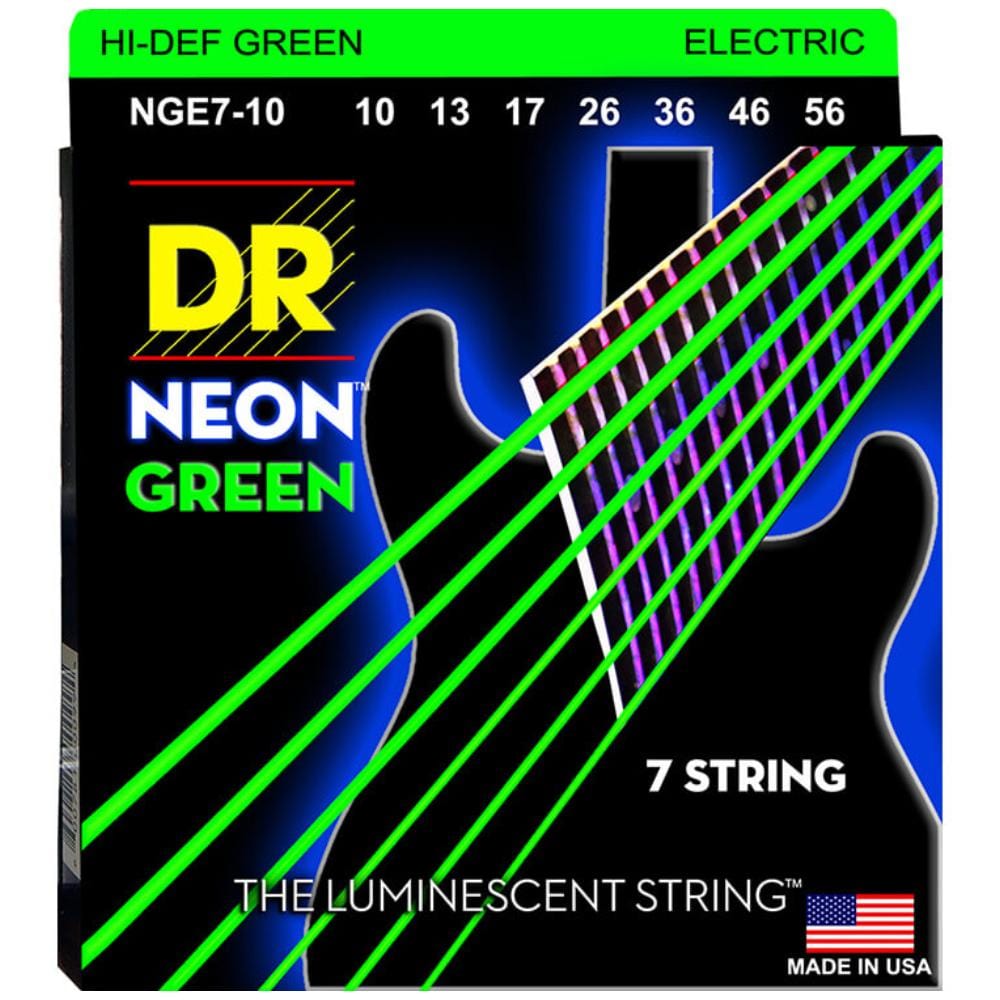 dr electric guitar strings medium - 10-56 dr strings nge7 neon green coated 7 string electric guitar string set #size_medium---10-56