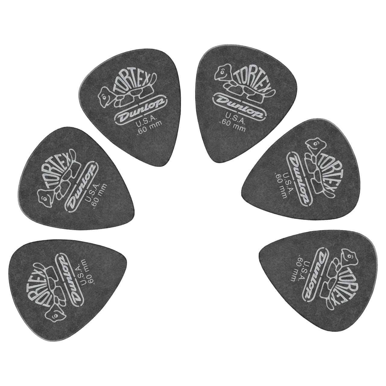 dunlop picks 0.60 mm dunlop 482r tortex pitch black jazz guitar picks - set of 6 #gauge_0.60-mm