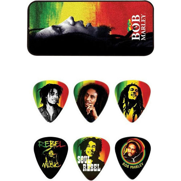 dunlop picks dunlop bob-pt01m bob marley rasta man pick tin with 6 medium picks