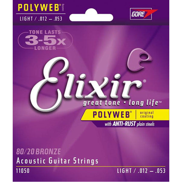elixir acoustic guitar strings elixir 11050 acoustic guitar strings, polyweb light .012 - .053