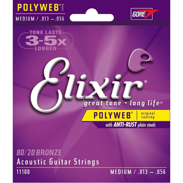 elixir acoustic guitar strings elixir 11100 polyweb medium .013 - .056 acoustic guitar strings