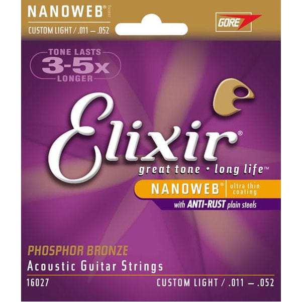 elixir acoustic guitar strings elixir 16027 nanoweb phosphor bronze acoustic strings, custom light