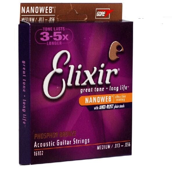 elixir acoustic guitar strings elixir 16102 acoustic guitar strings - nanoweb, phosphor bronze, medium