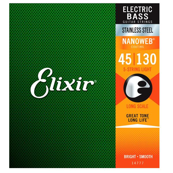 elixir bass guitar strings elixir 14777 nanoweb electric bass guitar strings long scale 5-string light medium - 45-130