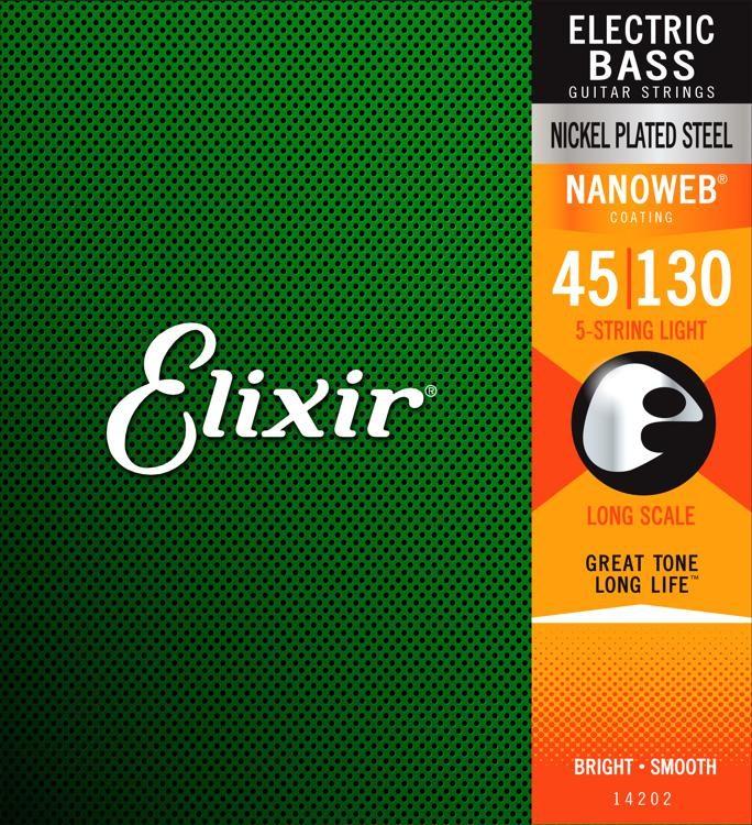 elixir bass guitar strings elixir 3313214202 5-string bass guitar strings long scale light - 45-130