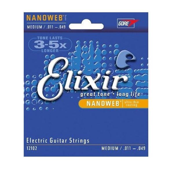 elixir electric guitar strings elixir 12102 nanoweb medium .011-.049 electric guitar strings
