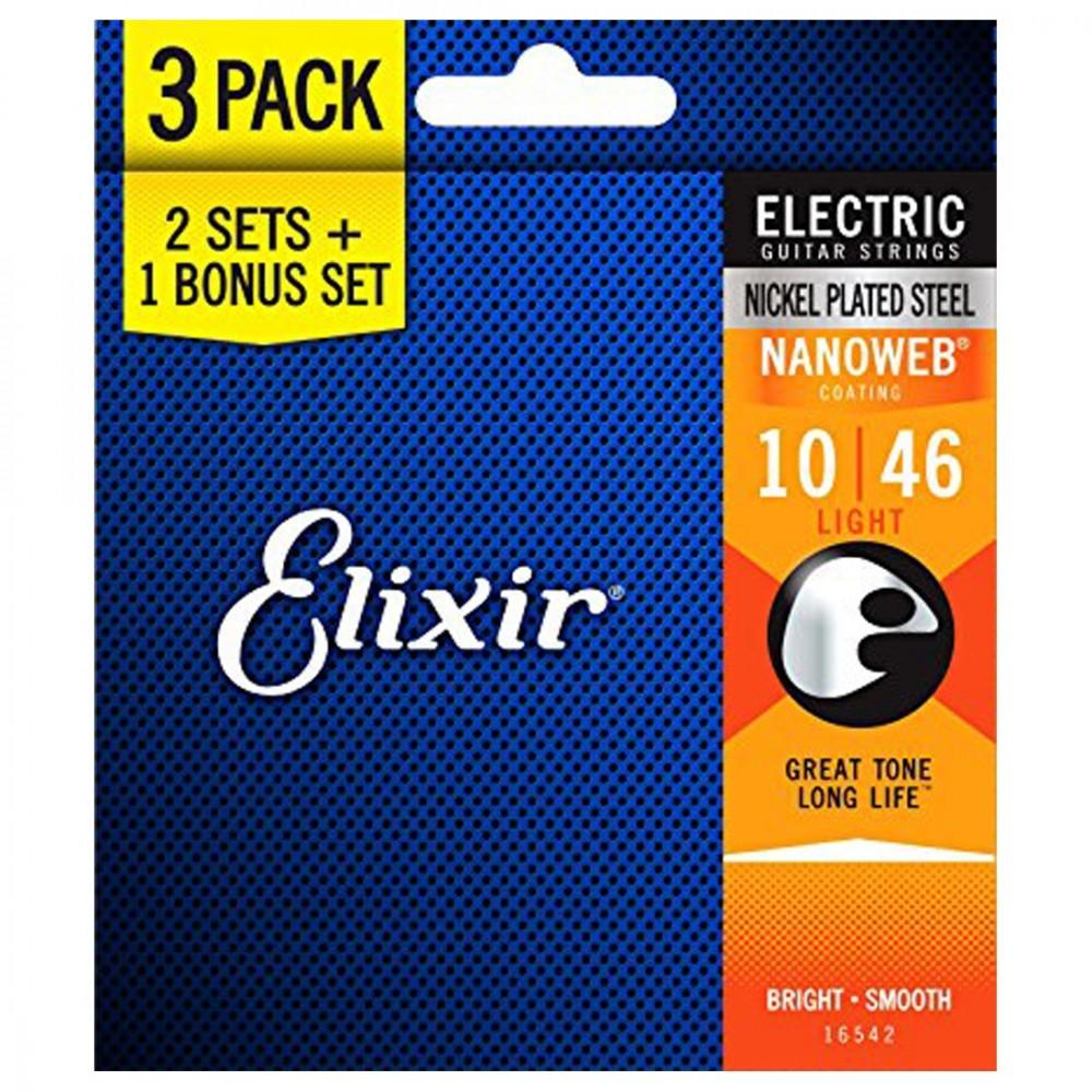 elixir electric guitar strings elixir 16542 nanoweb 80/20 bronze electric guitar strings light - pack of 3 - 10-46