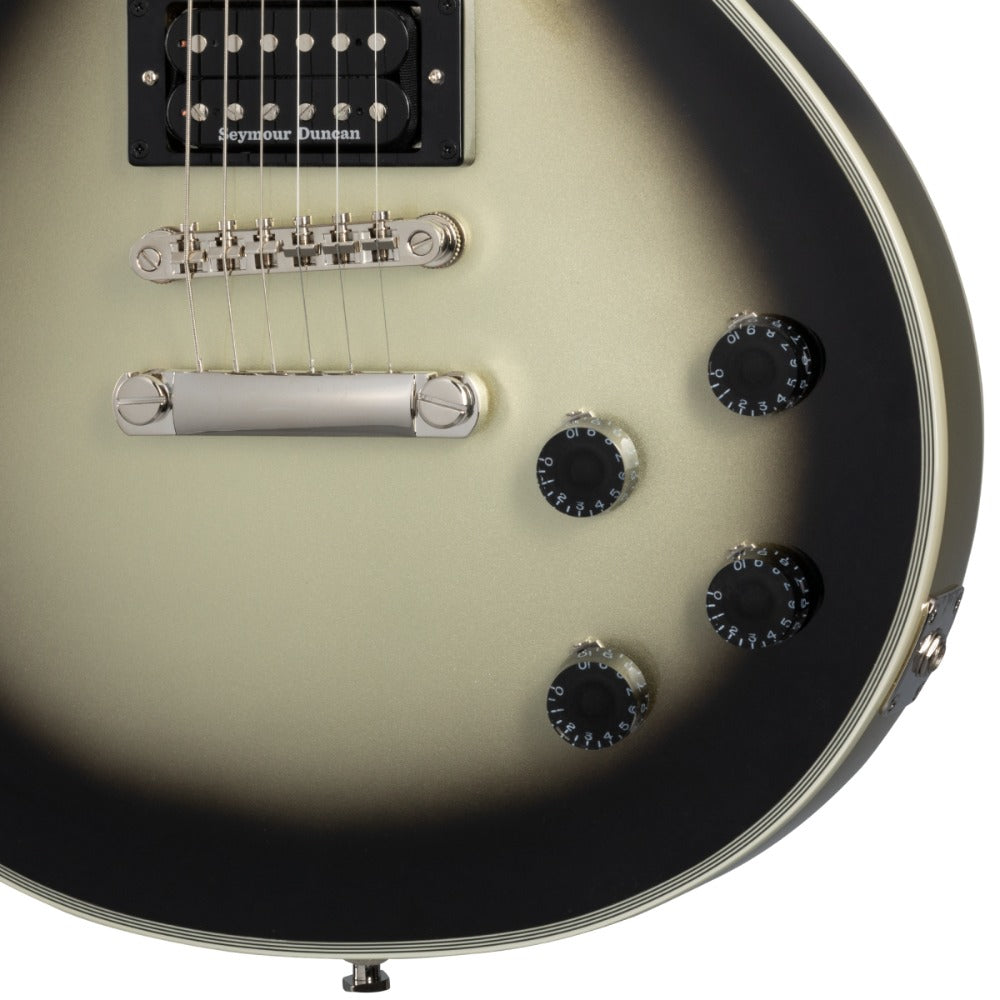 Epiphone Electric Guitars Antique Silverburst Epiphone Adam Jones Les Paul Custom Art Korin Faught’s Sensation 6 String Electric Guitar