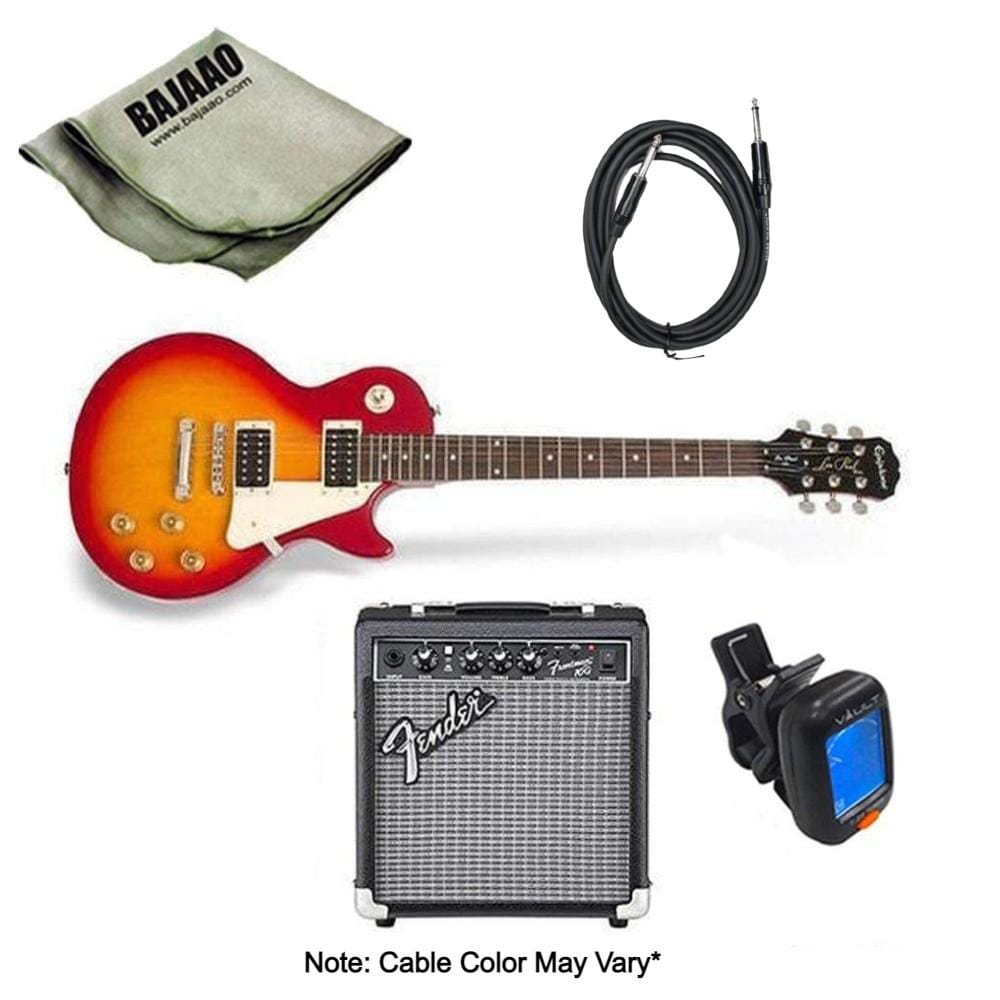 epiphone electric guitars bundles cherry red sunburst with fender frontman 10g epiphone les paul lp100 standard electric guitar bundle