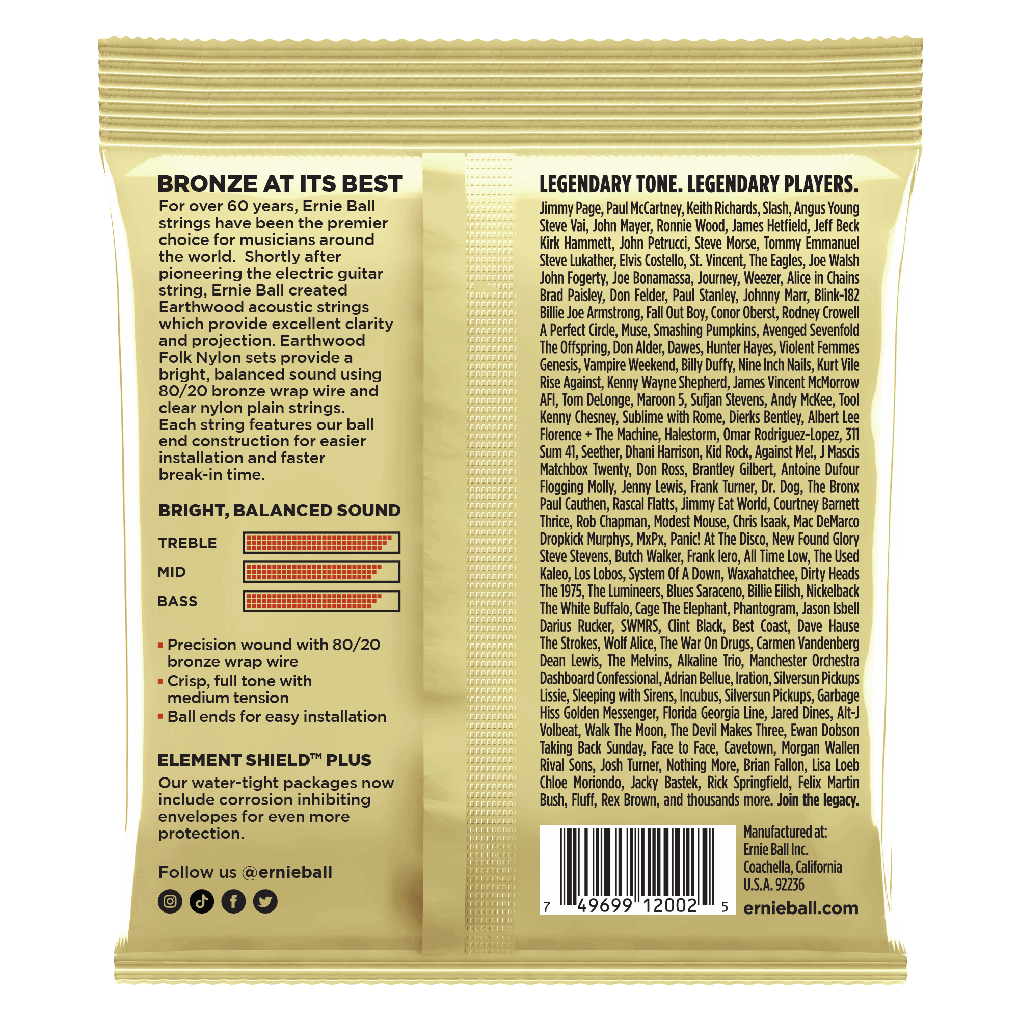 ernie ball acoustic guitar strings ernie ball 2002 earthwood acoustic guitar strings,80/20 bronze, medium