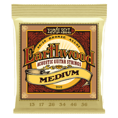 Ernie Ball 2002 Earthwood Acoustic Guitar Strings,80/20 Bronze, Medium - 0.13-0.56