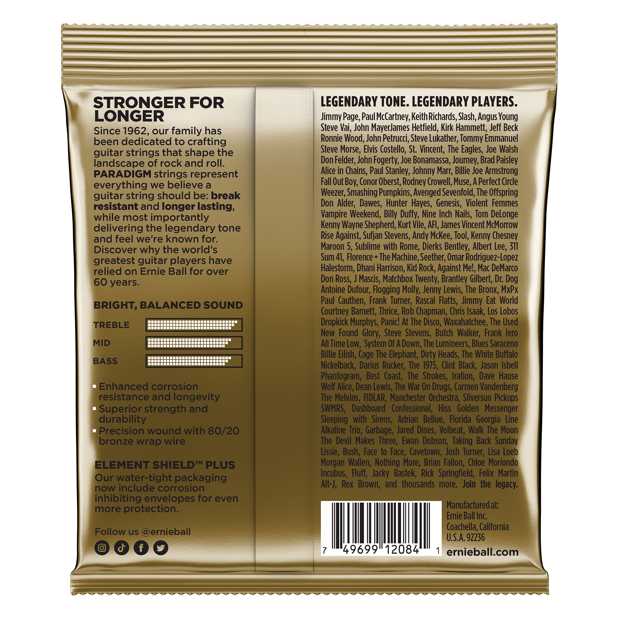 ernie ball acoustic guitar strings ernie ball 2084 paradigm medium 80/20 bronze acoustic guitar strings - 13-56