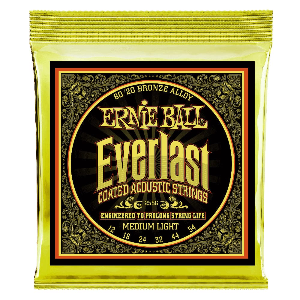 ernie ball acoustic guitar strings ernie ball 2556 everlast coated 80/20 bronze medium light 12-54 acoustic guitar string set