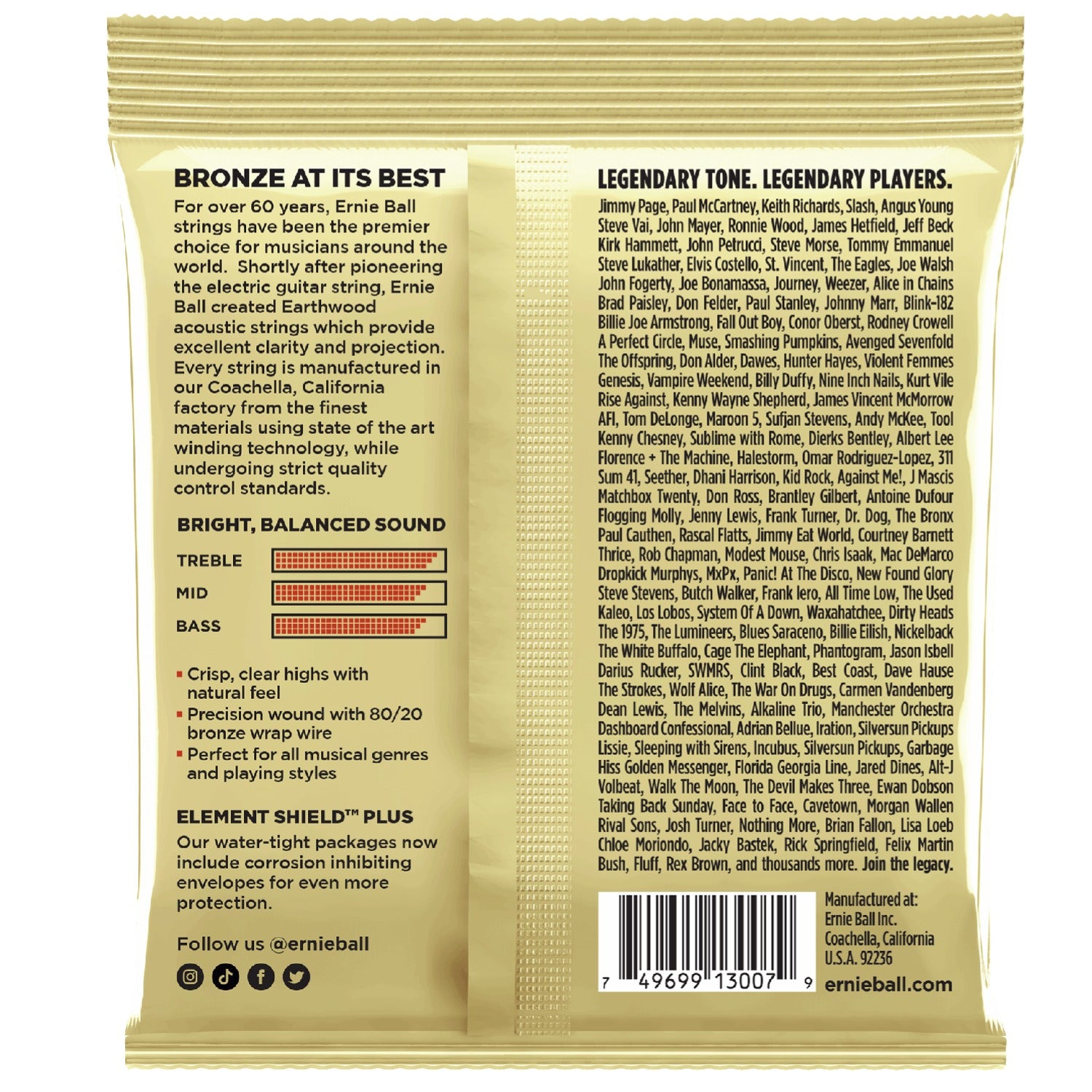 Ernie Ball Acoustic Guitar Strings Ernie Ball 3007 Custom Light Earthwood 80/20 Bronze Acoustic Guitar String 3 Pack - .11.5-.54