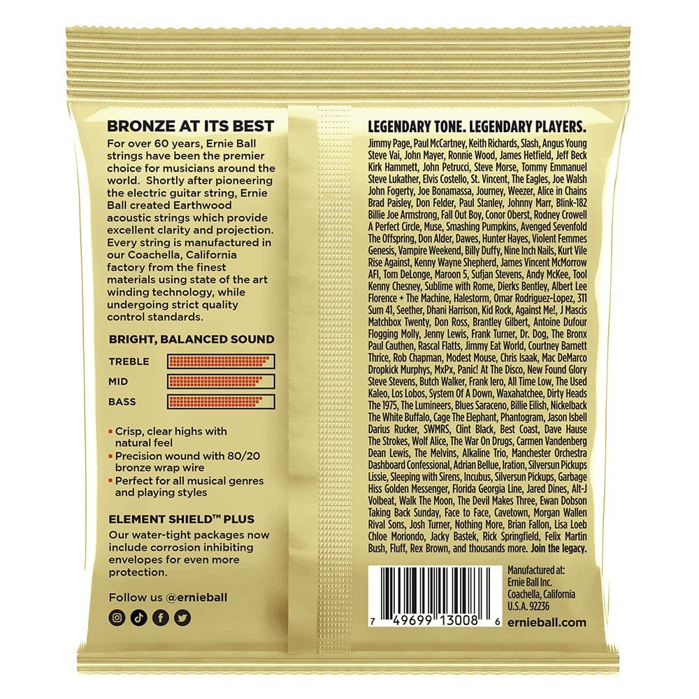 ernie ball acoustic guitar strings ernie ball 3008 rock and blues with plain g earthwood 80/20 bronze acoustic guitar string 3 pack - .10-.52