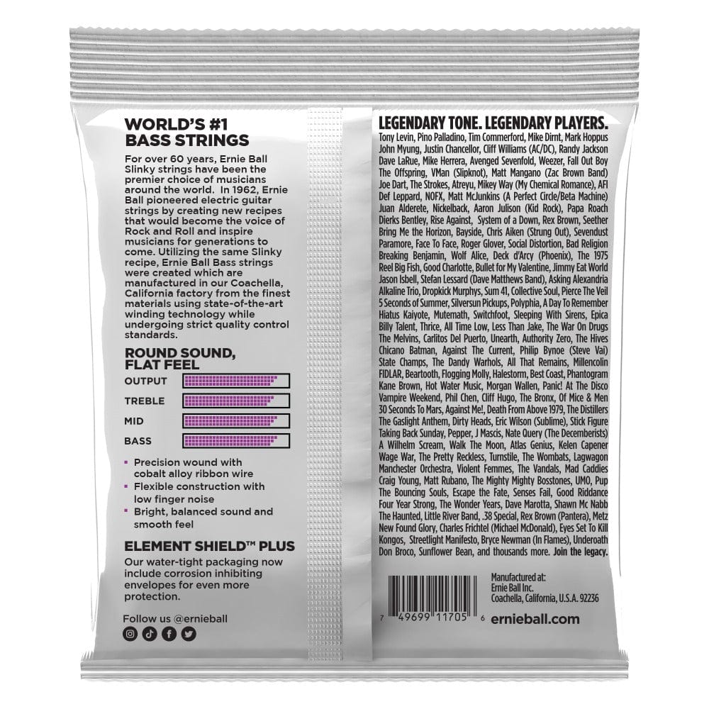 ernie ball bass guitar strings ernie ball 2817 power slinky flatwound electric bass guitar strings - .050-.110
