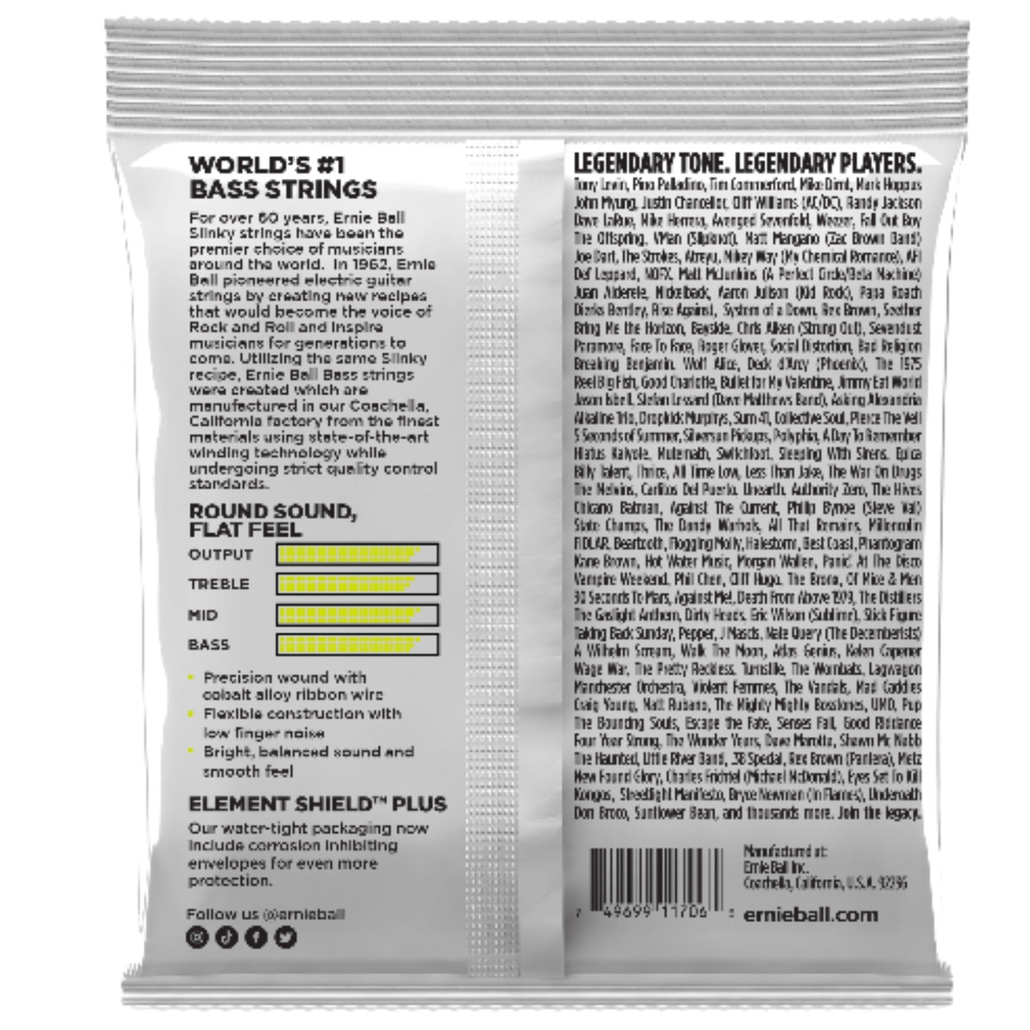 Ernie Ball Bass Guitar Strings Ernie Ball 2818 Reg Slinky Flatwound Short Scale Electric Bass Strings - 45-105