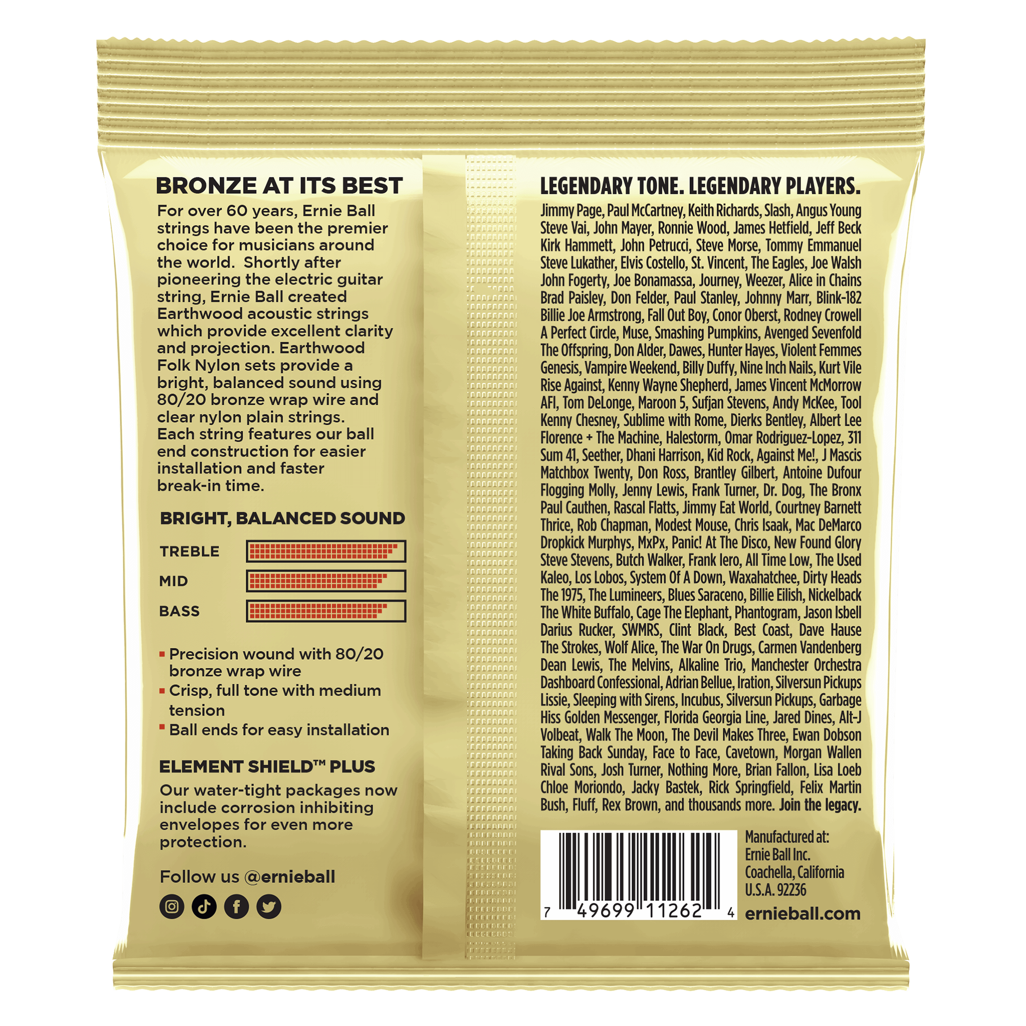 ernie ball classical guitar strings 28-42 gauge ernie ball earthwood 80/20 bronze nylon ball end folk/classical guitar strings - clear & gold - 3 pack