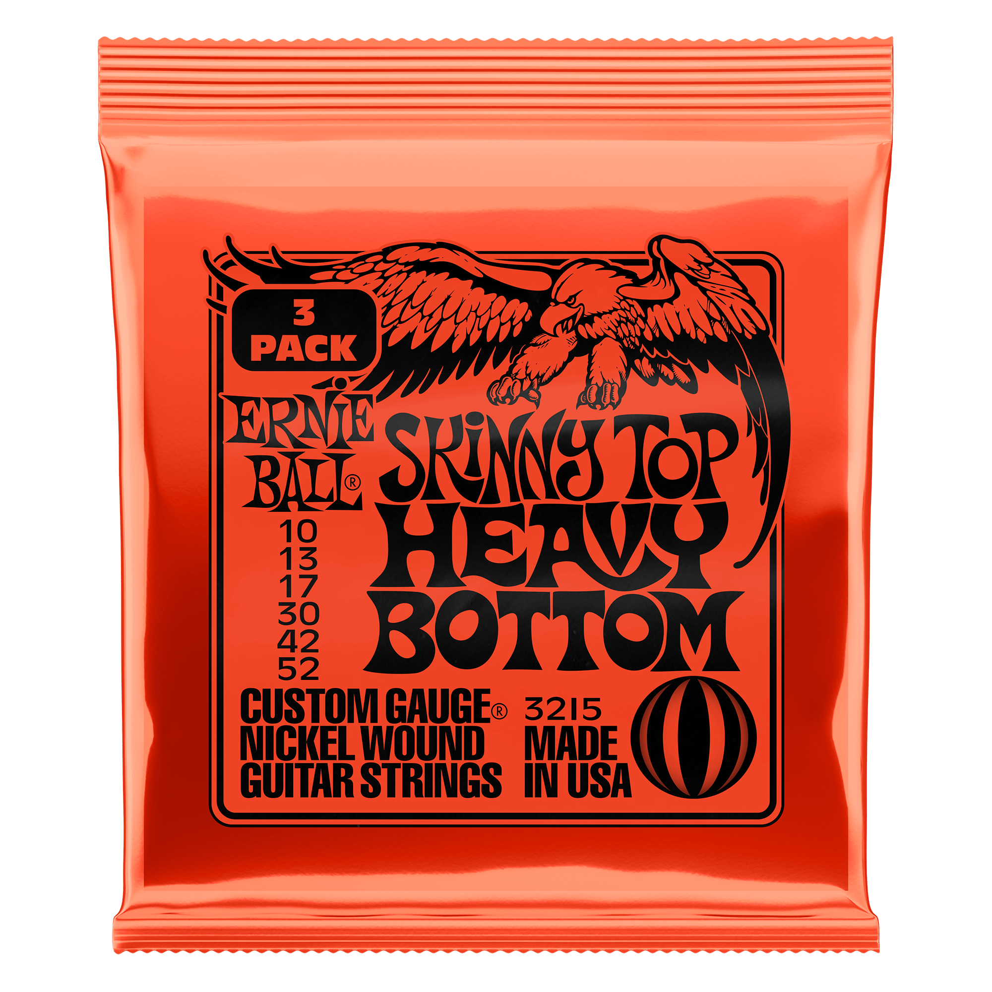 ernie ball electric guitar strings .010 - .052 ernie ball 3215 skinny top heavy bottom slinky nickel wound electric guitar strings 3 pack 10-52 #gauge_.010---.052