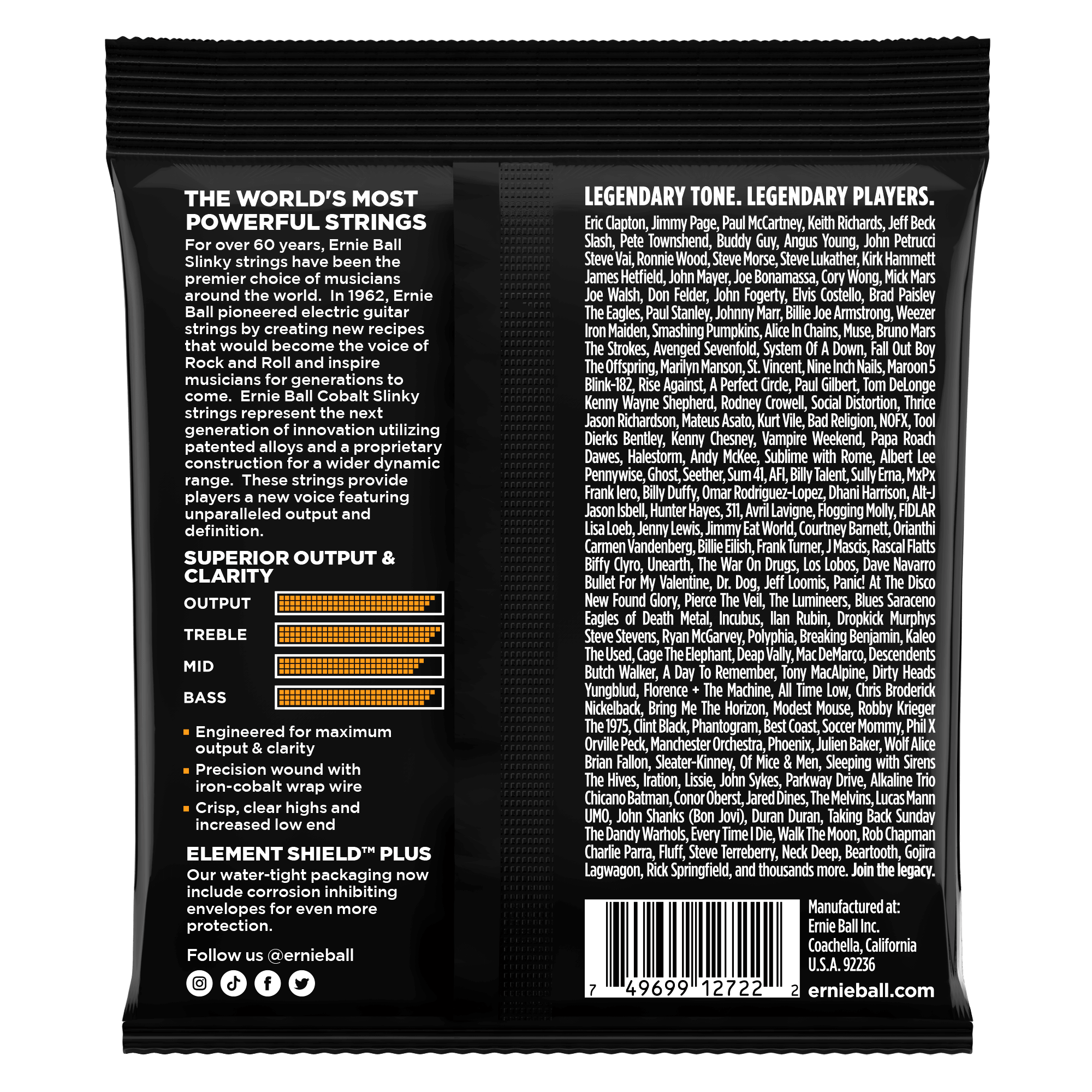 ernie ball electric guitar strings ernie ball 2722 cobalt electric guitar strings, hybrid slinky