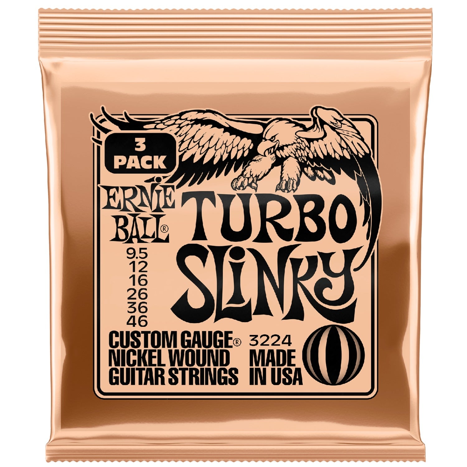 Ernie Ball Electric Guitar Strings Ernie Ball 3224 Turbo Slinky Nickel Wound Electric Guitar String 3 Pack - .9.5-.46