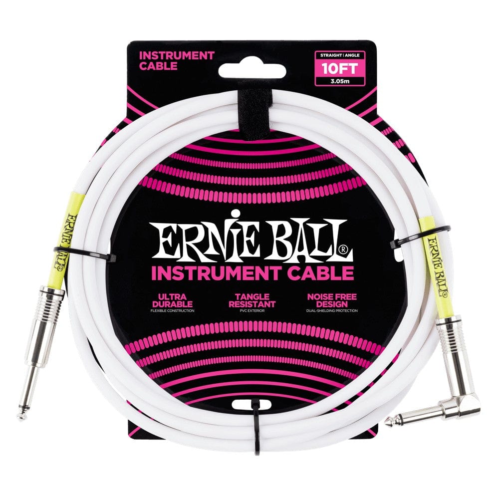 Ernie Ball Guitar Cables 10 Feet Ernie Ball Ultradurable Straight-Angle Instrument Cable - White