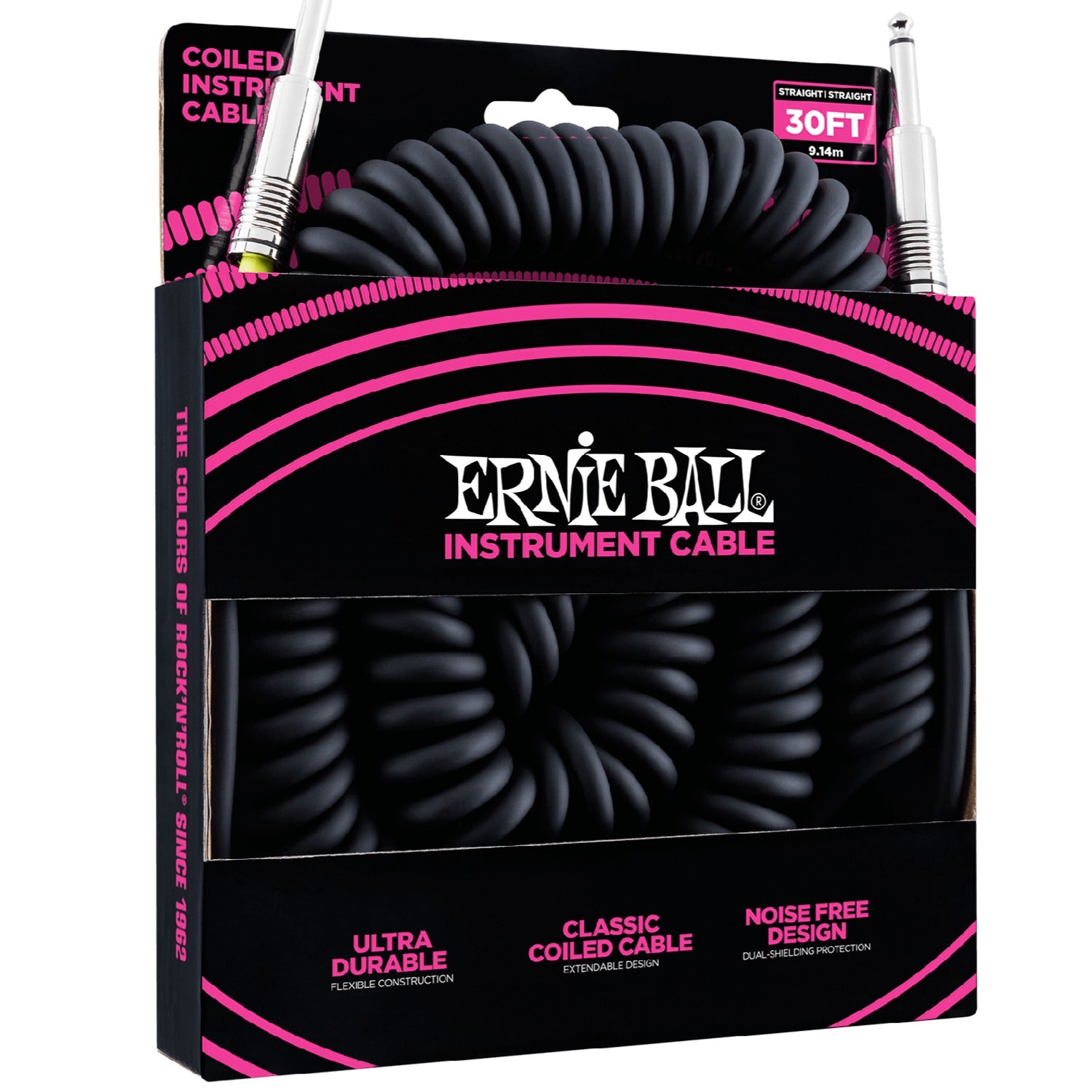 Ernie Ball Guitar Cables Black Ernie Ball Ultradurable 30 Ft Coiled Straight-Straight Instrument Cable
