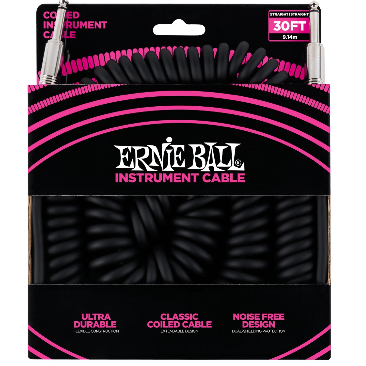 Ernie Ball Guitar Cables Black Ernie Ball Ultradurable 30 Ft Coiled Straight-Straight Instrument Cable