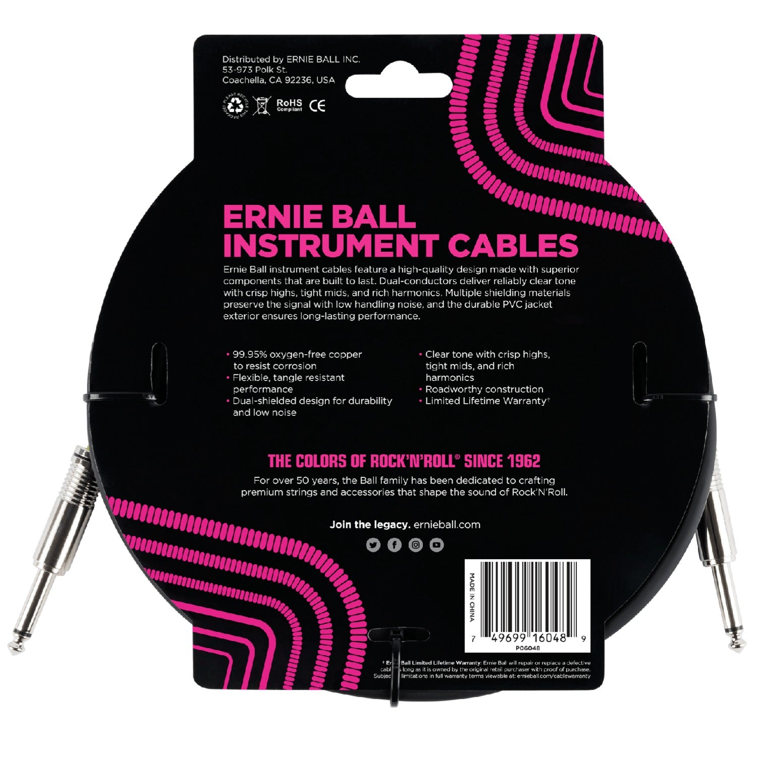 Ernie Ball Guitar Cables Ernie Ball Ultradurable Straight-Straight Instrument Cable - Black