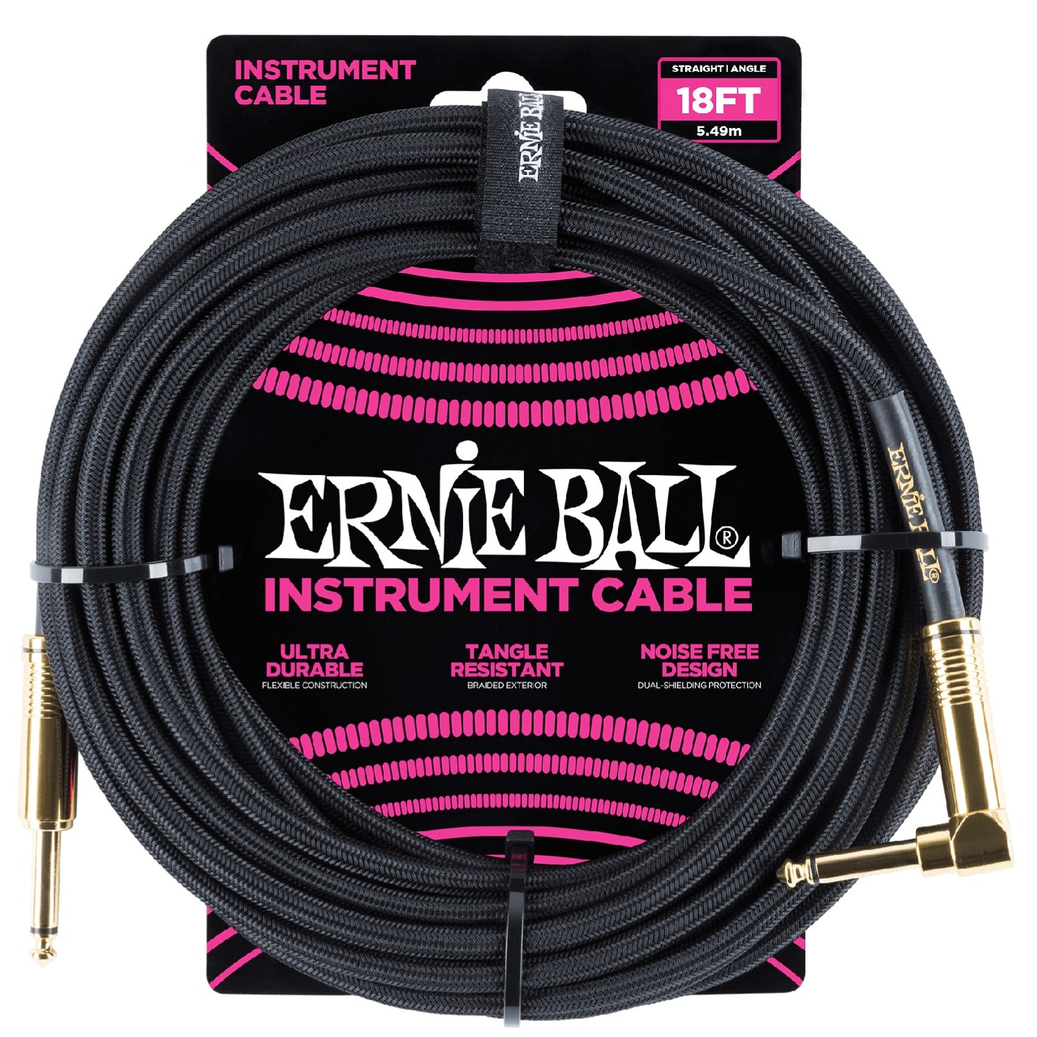 Ernie Ball Instrument Cables Black Ernie Ball 18' Braided Straight Angle Instrument Cable
