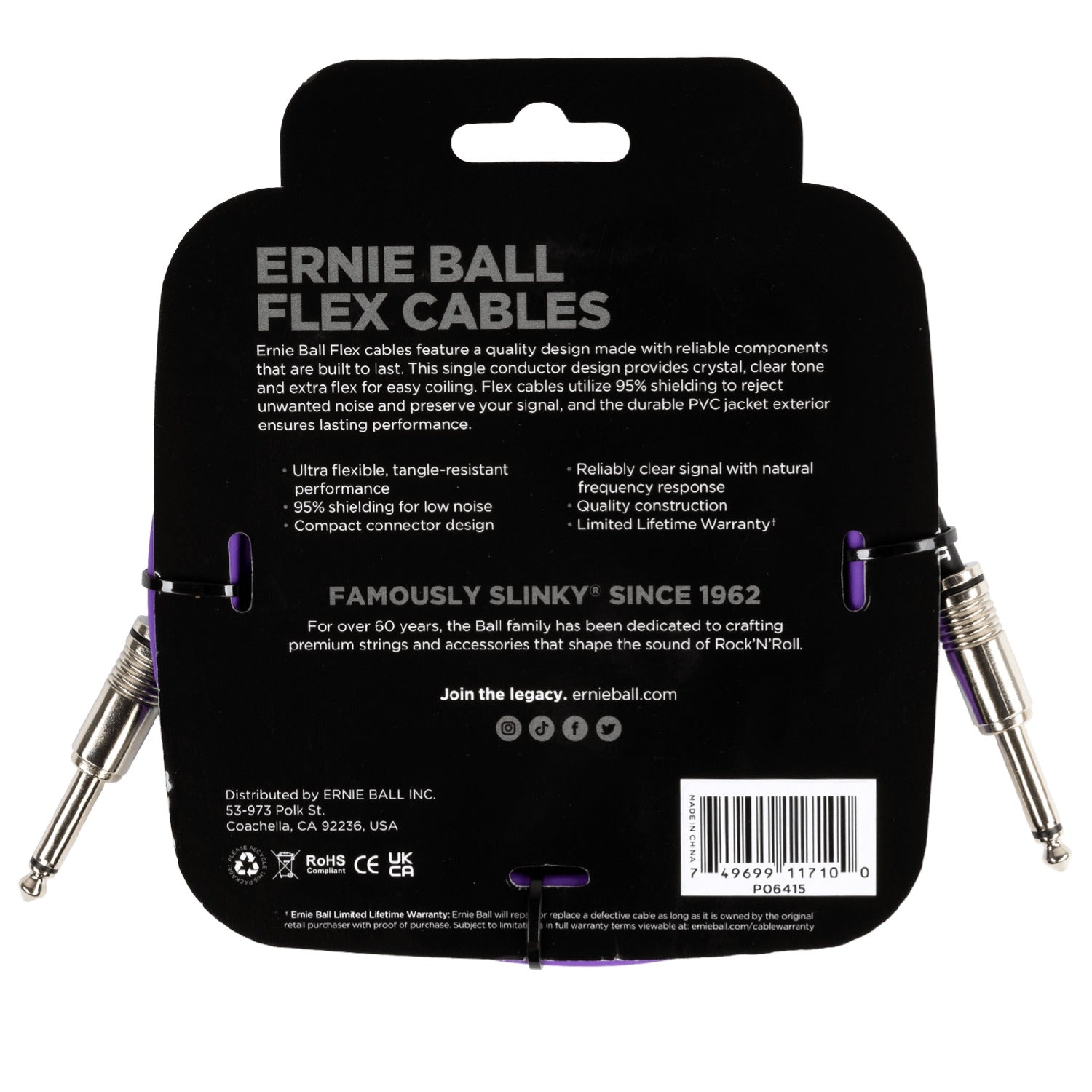 Ernie Ball Instrument Cables Ernie Ball 10FT Flex 1/4" TS Male Straight to Same Instrument Cable