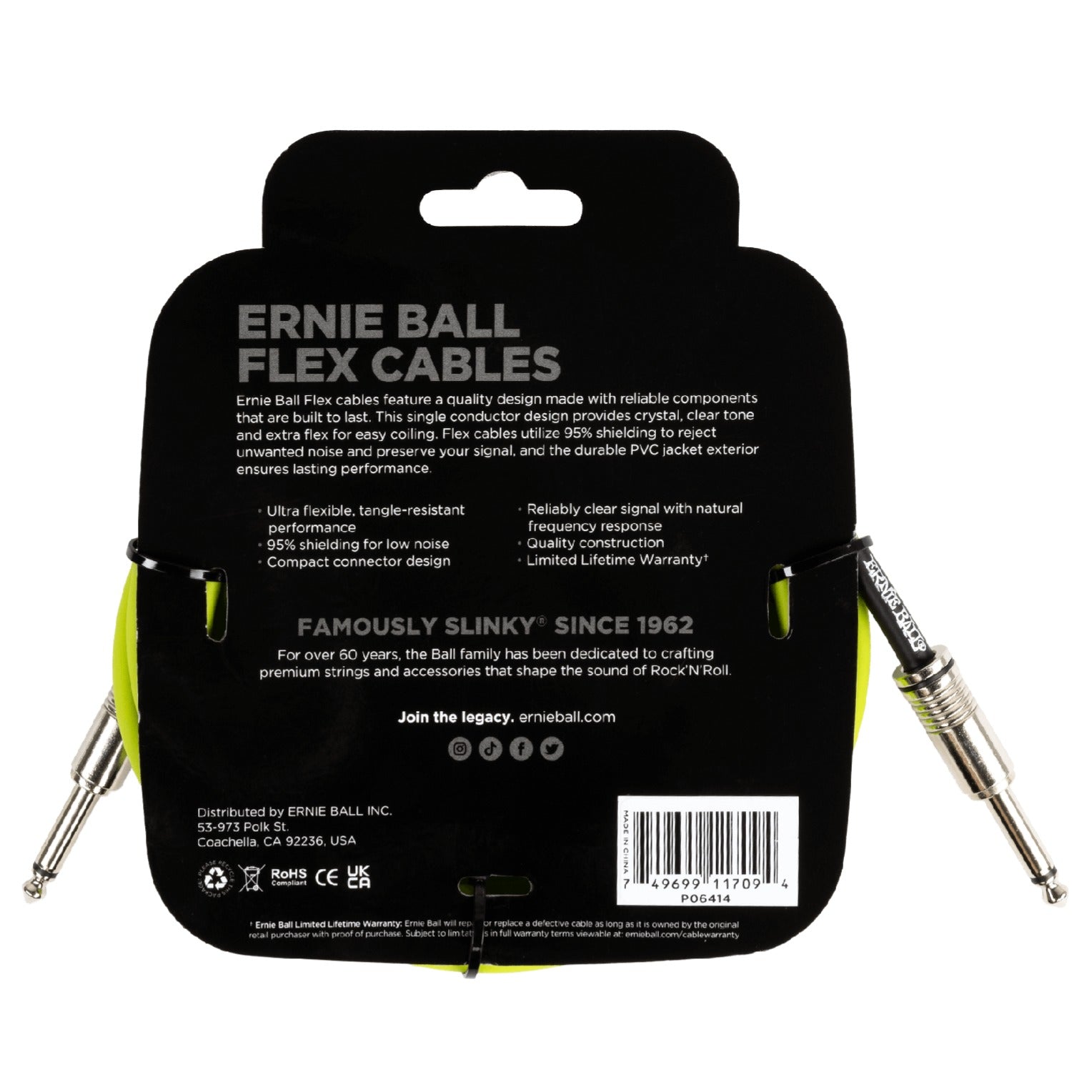 Ernie Ball Instrument Cables Ernie Ball 10FT Flex 1/4" TS Male Straight to Same Instrument Cable