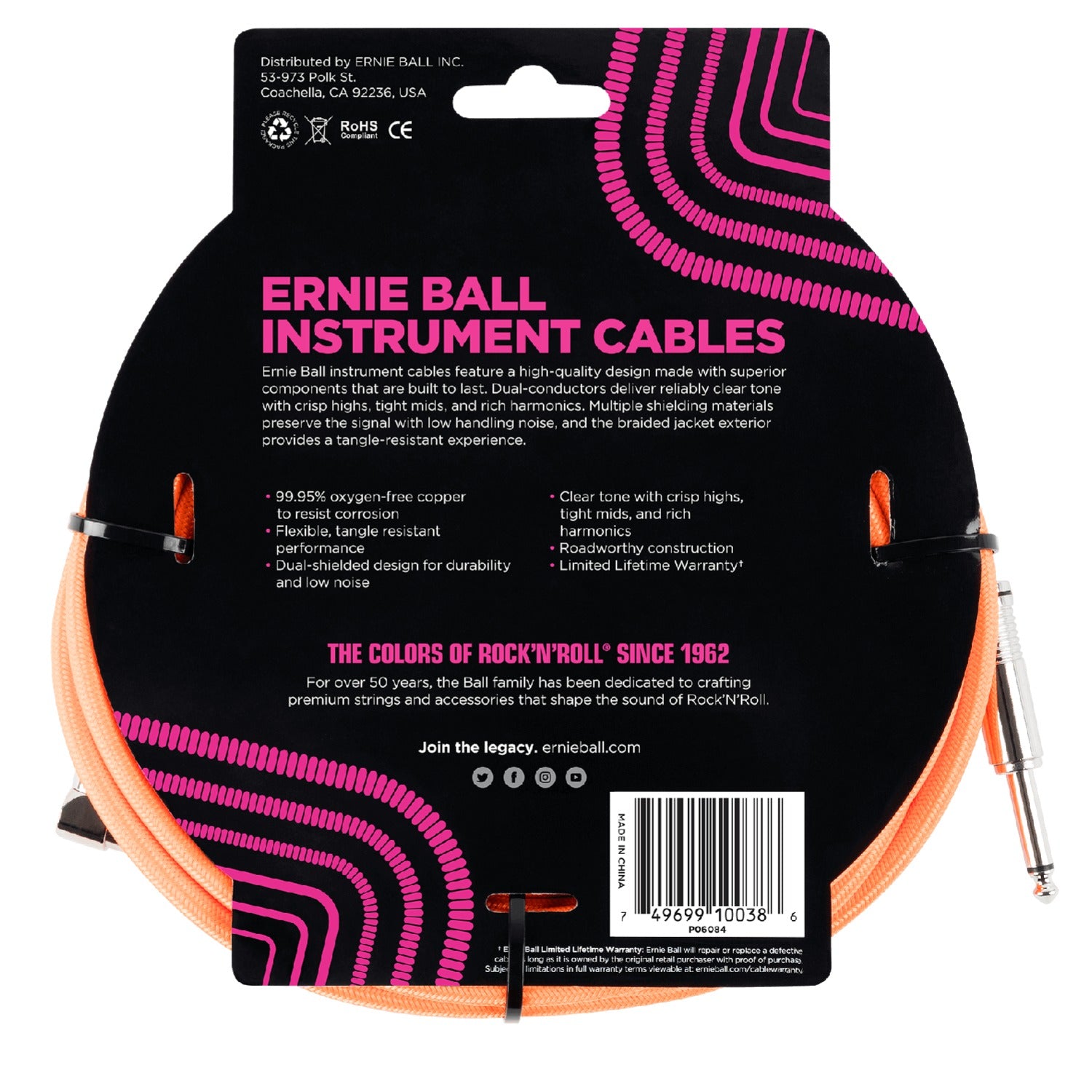 Ernie Ball Instrument Cables Ernie Ball 18' Braided Straight Angle Instrument Cable