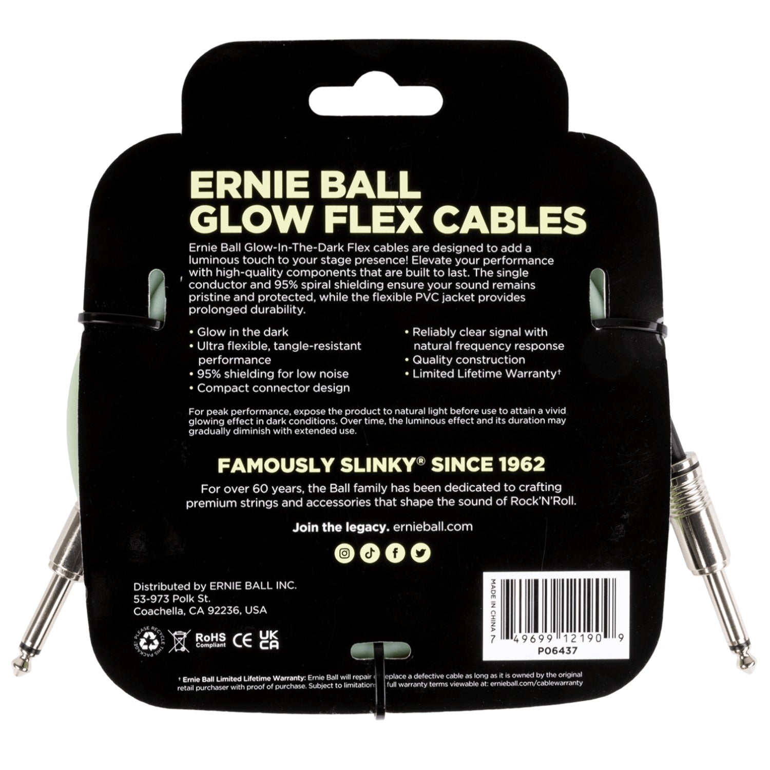 Ernie Ball Instrument Cables Ernie Ball 20ft Flex Straight Instrument Cable