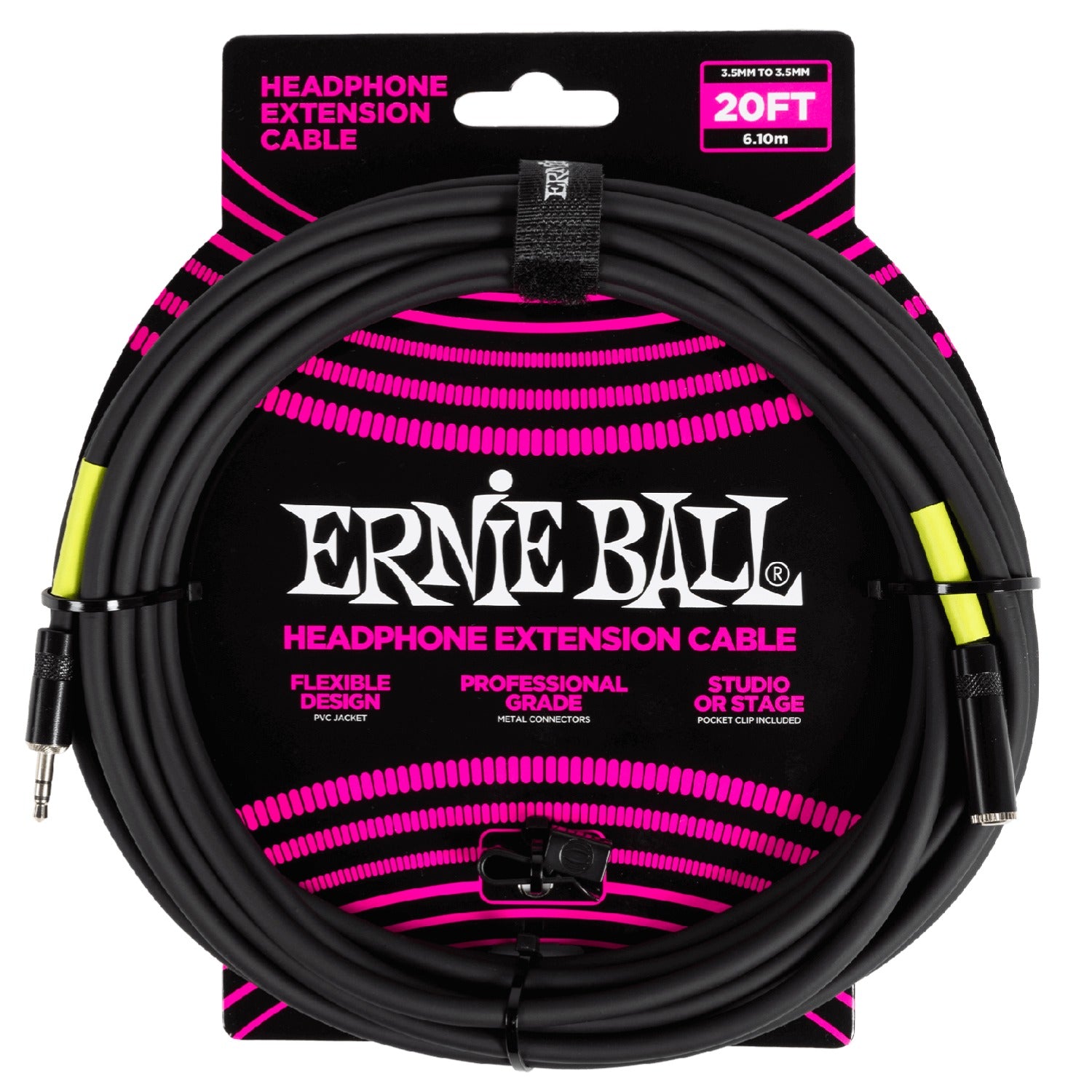 Ernie Ball Instrument Cables Ernie Ball 3.5mm 20ft Headphone Extension Instrument Cable - Black