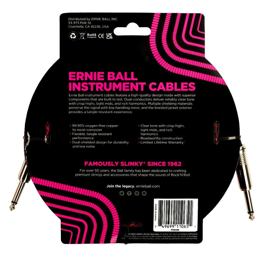 ernie ball instrument cables ernie ball 6396 18ft braided straight instrument cable - red black