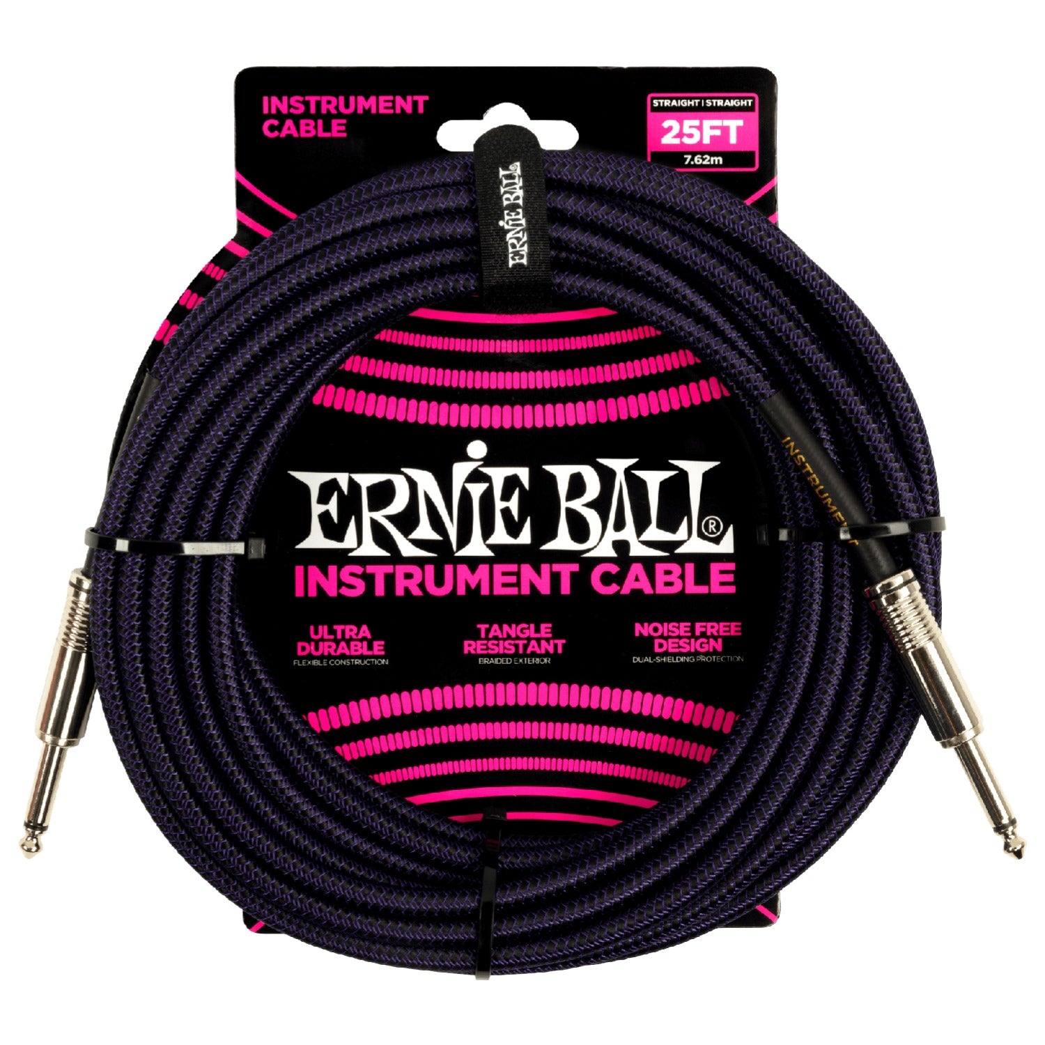 Ernie Ball Instrument Cables Ernie Ball 6397 25ft Braided Straight Instrument Cable - Purple Black
