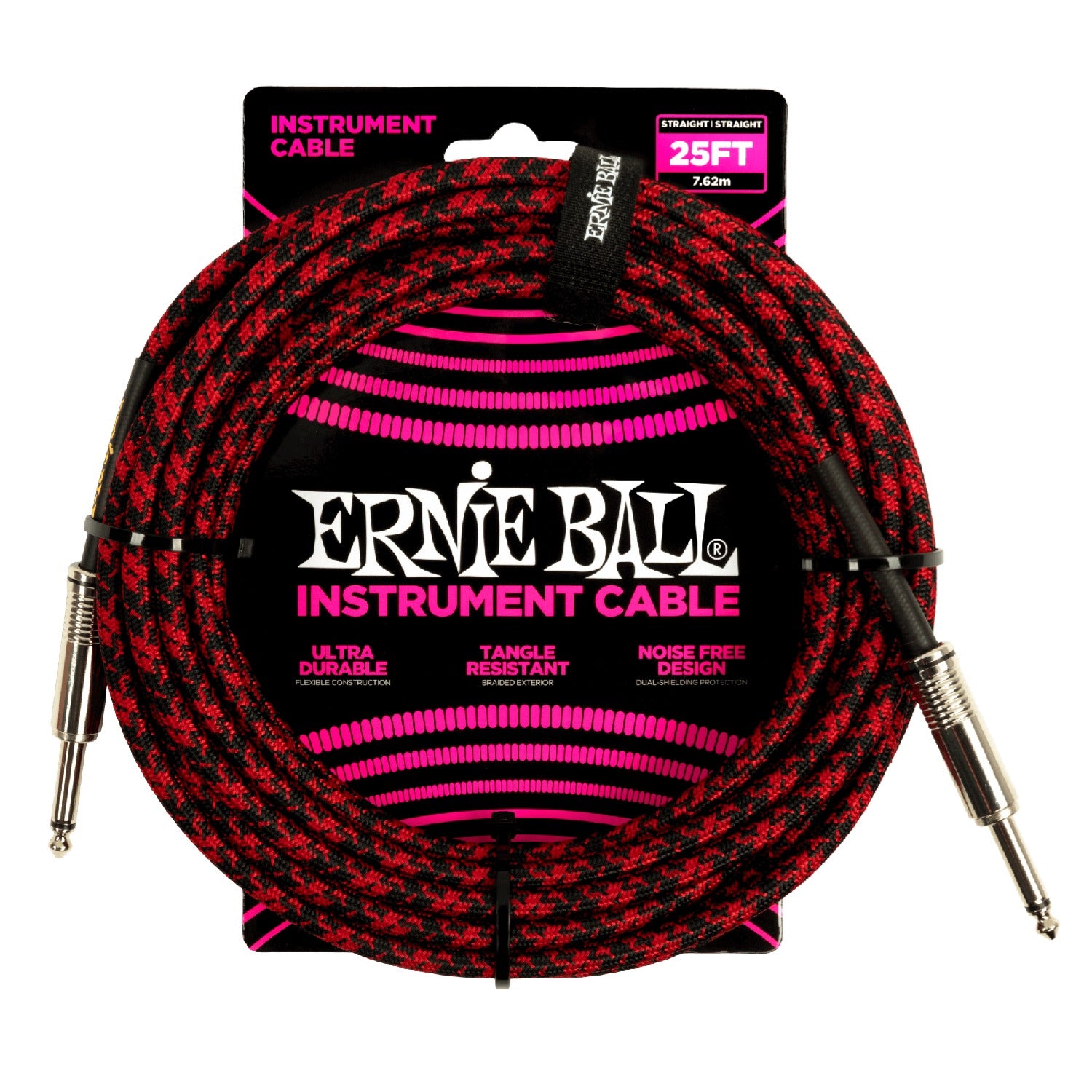 Ernie Ball Instrument Cables Ernie Ball 6398 25ft Braided Straight Instrument Cable - Red Black