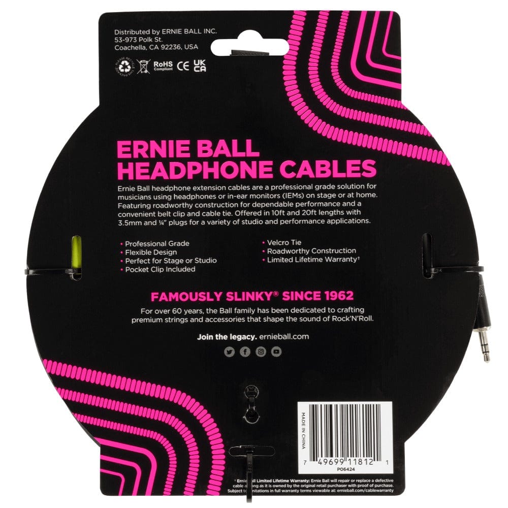 ernie ball instrument cables ernie ball 6424 3.5mm 3m headphone extension instrument cable