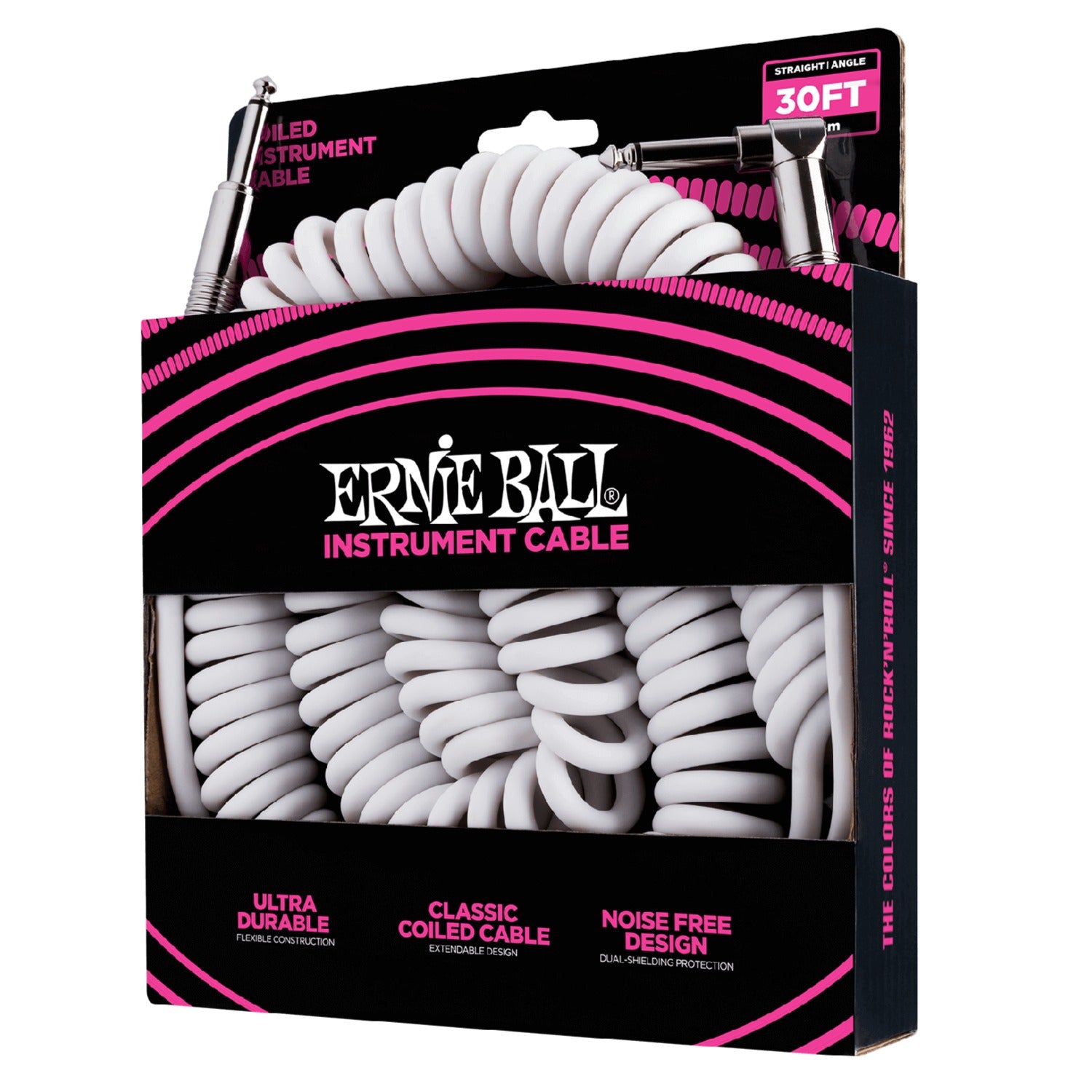 Ernie Ball Instrument Cables White Ernie Ball 6045 30ft Straight-Angle Coiled Instrument Cable - White