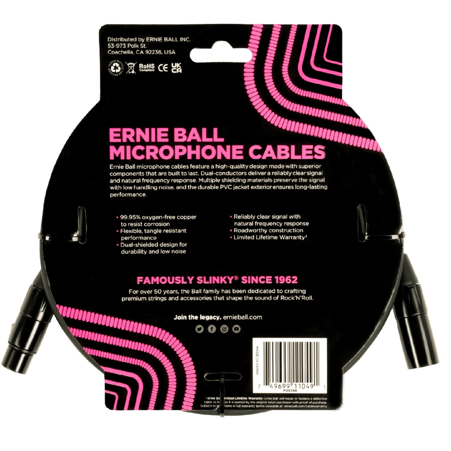 Ernie Ball Microphone Cables Ernie Ball 6388 20ft Male Female XLR Microphone Cable - Black
