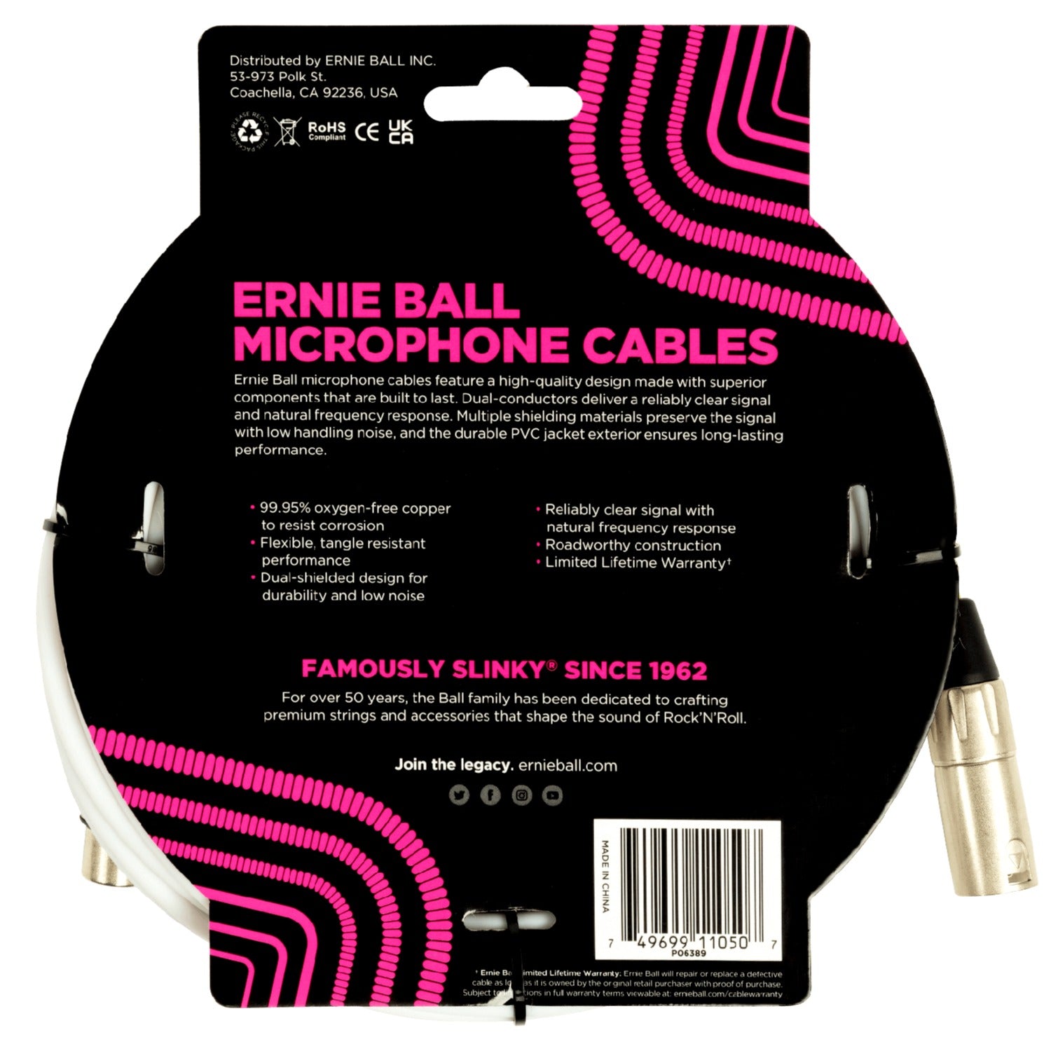 Ernie Ball Microphone Cables Ernie Ball 6389 20ft Male Female XLR Microphone Cable - White