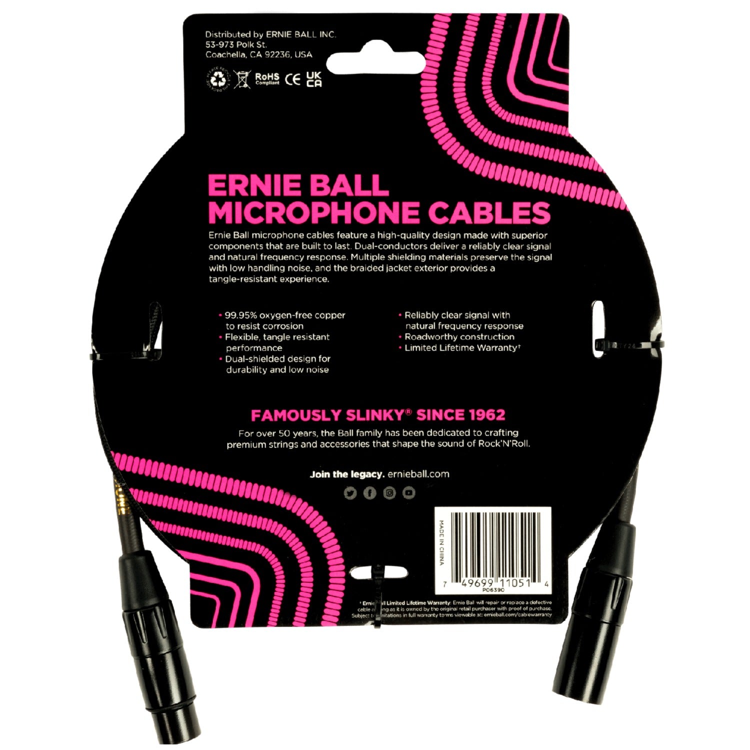 Ernie Ball Microphone Cables Ernie Ball 6390 5ft Braided Male Female XLR Microphone Cable - Black