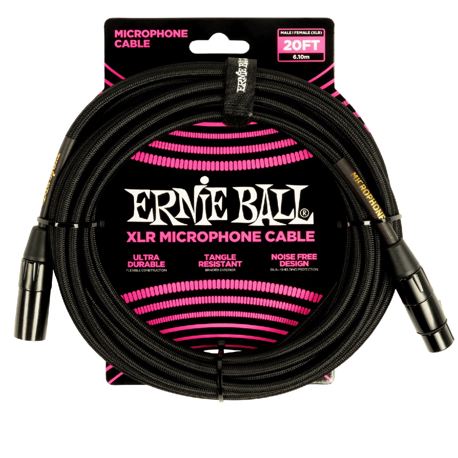 Ernie Ball Microphone Cables Ernie Ball 6392 20ft Braided Male Female XLR Microphone Cable - Black