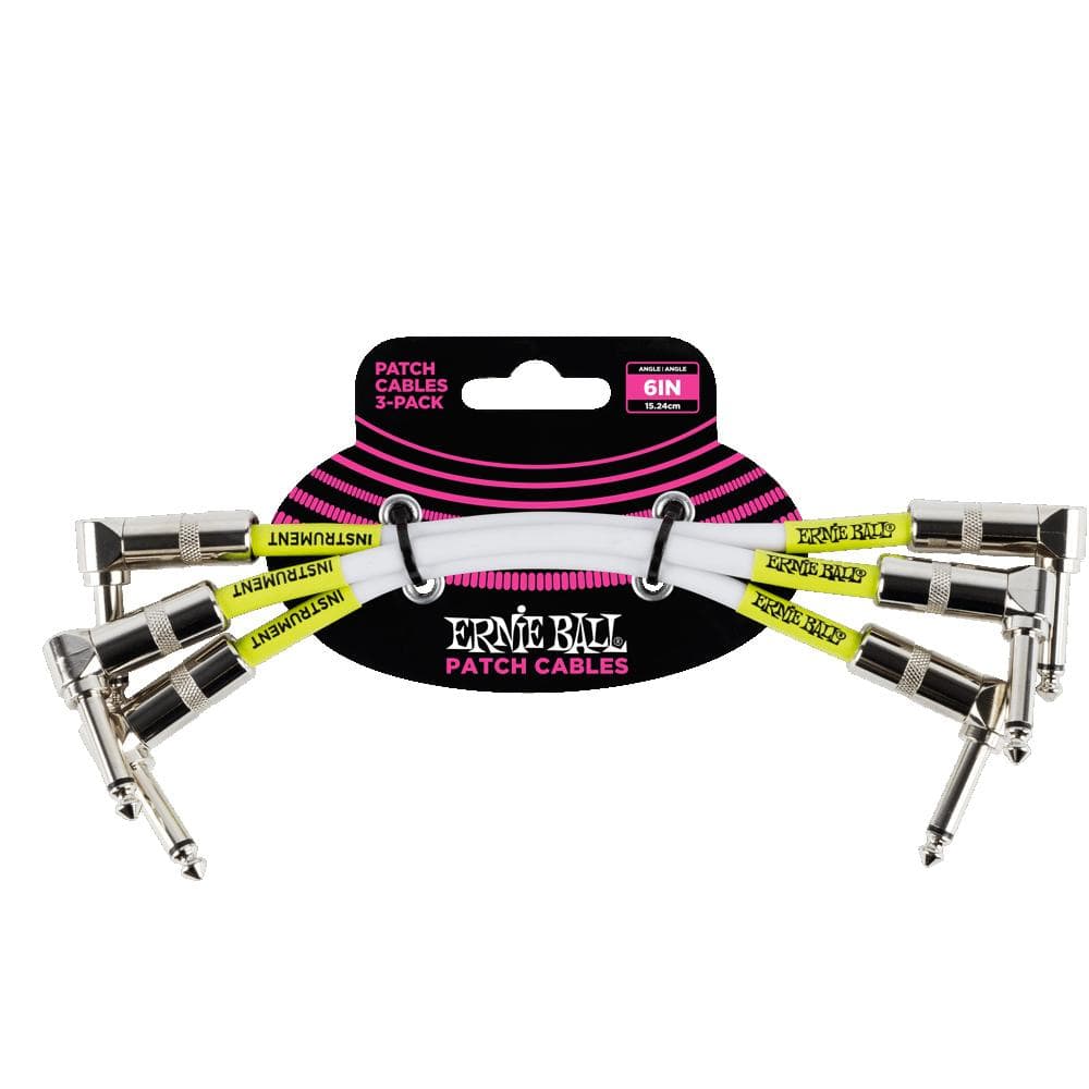 ernie ball patch cables ernie ball 6" angle/ angle patch cable pack of 3 - white