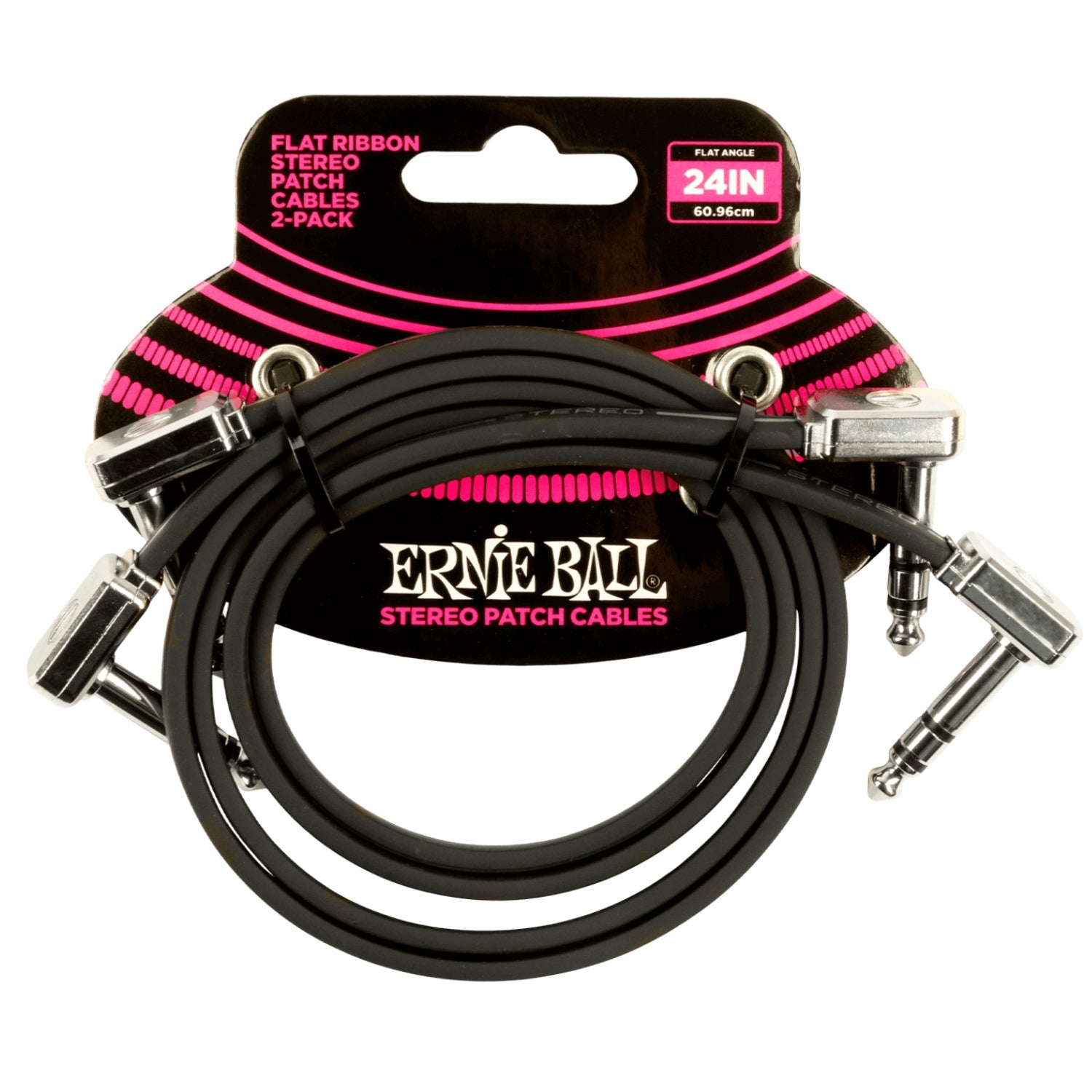 Ernie Ball Patch Cables Ernie Ball 6406 24" Flat Ribbon Stereo Patch Cable - Black - Pack of 2