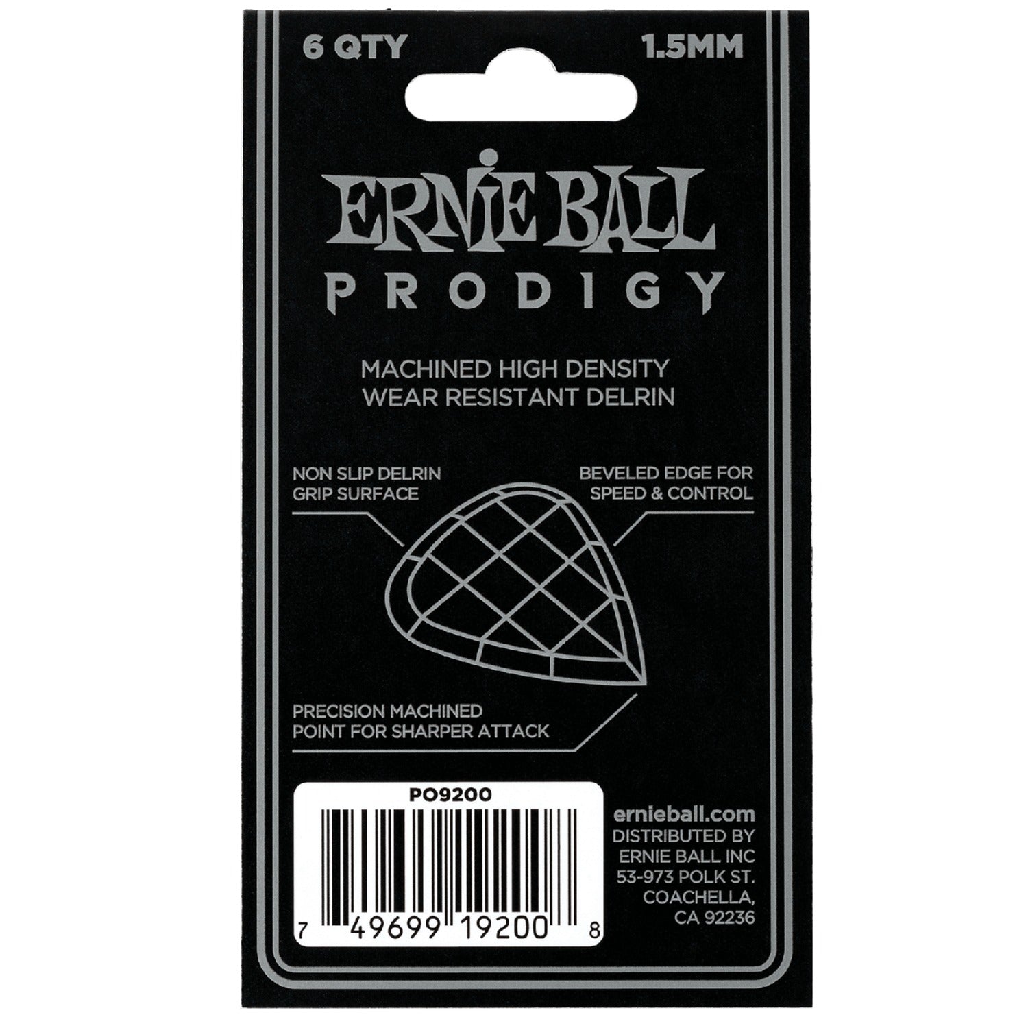 Ernie Ball Picks Ernie Ball 9200 Mini Prodigy Guitar Picks - Pack of 6 - 1.5mm Black