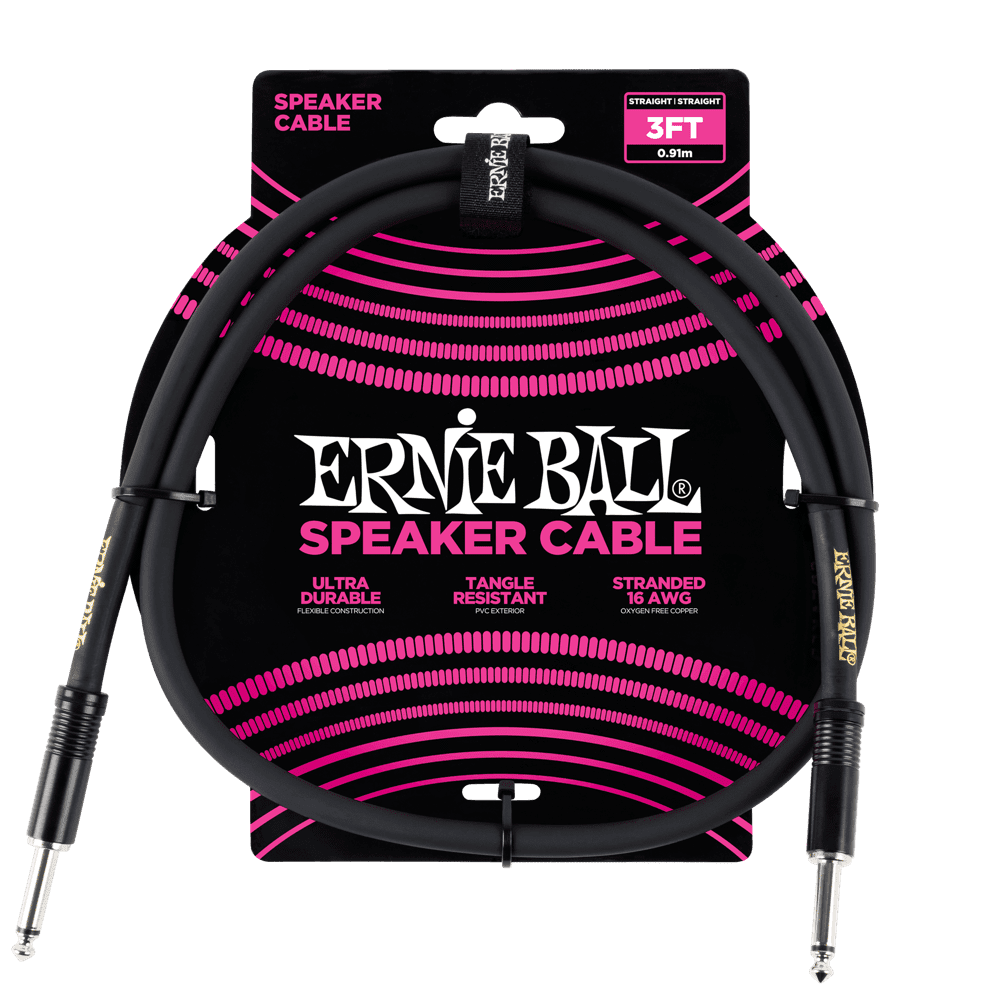ernie ball speaker cables 3 feet ernie ball straight-straight speaker cable - black